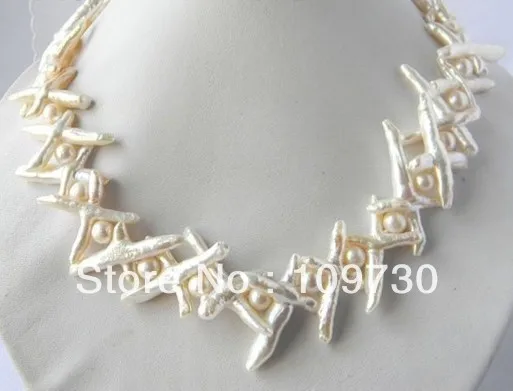 

Jewelry 00394 Amazing 20mmx35mm White Baroque Freshwater Pearl Silver Earring Necklace Set new