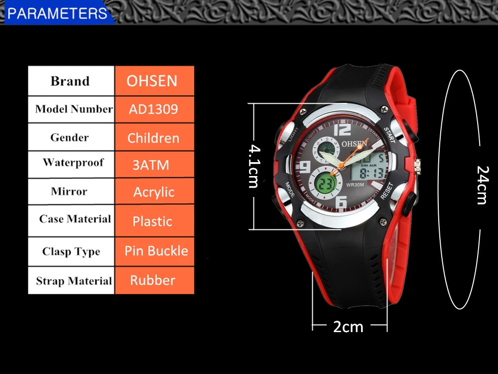 Оригинальные OHSEN Цифровые кварцевые детские спортивные часы для мальчиков 30 м водонепроницаемый черный резиновый ремешок модный