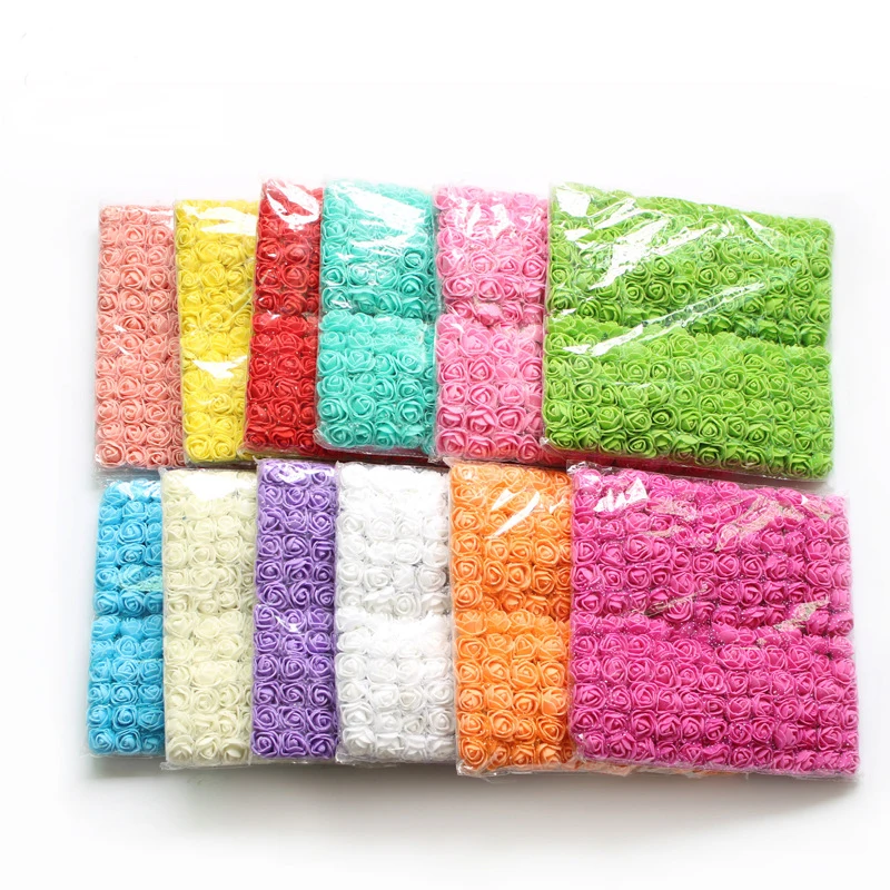 

144Pieces/Bag PE Little Rose Flower Foam Flowers Small rose with yarn Handmade DIY candy box wreath Hair Cloth Accessories