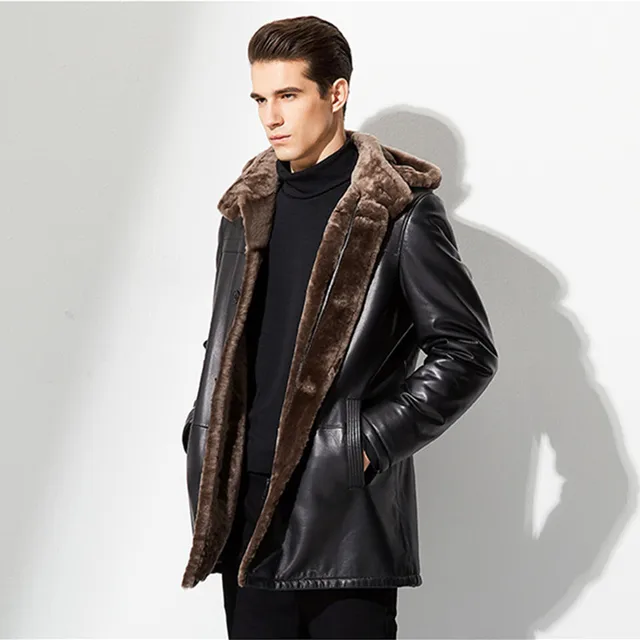 New Style Men's Sheepskin Shearling Coat Men Mid Long
