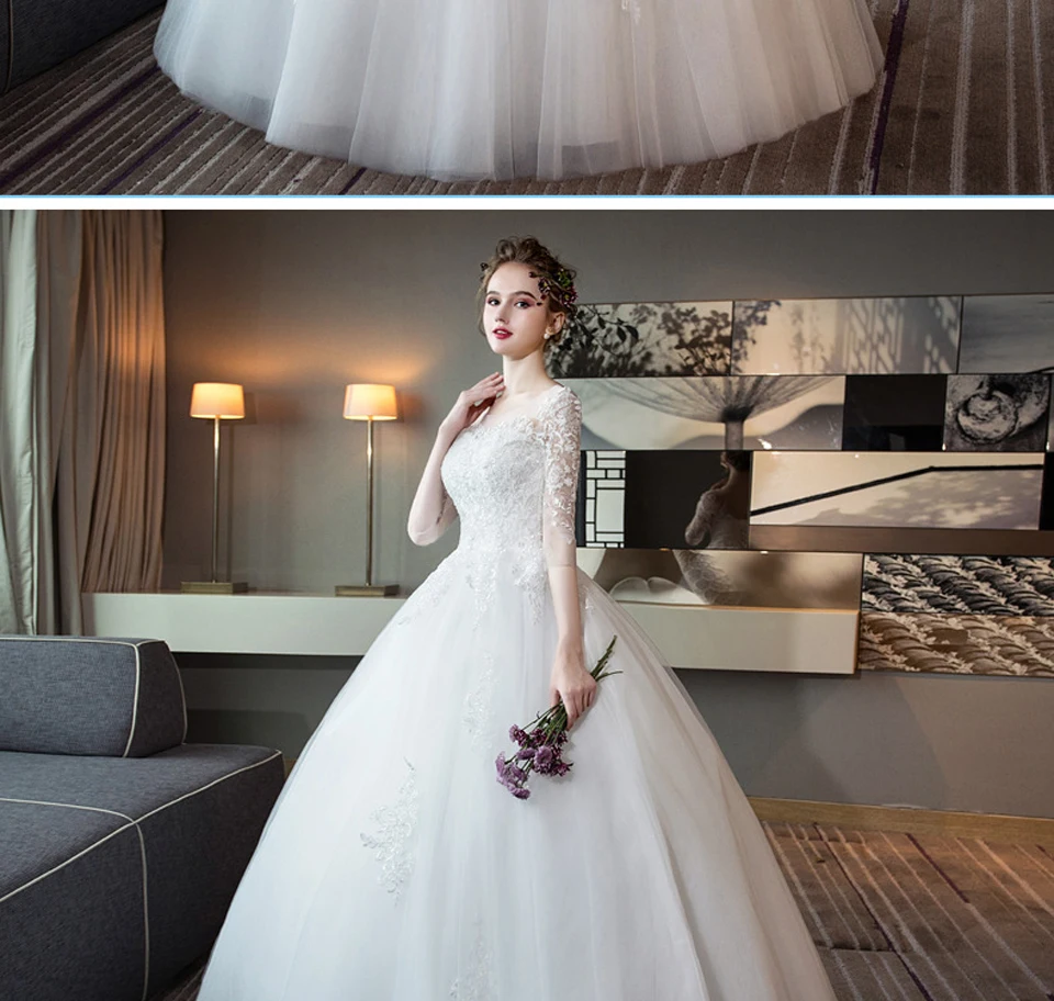 LAMYA элегантное бальное платье с О-образным вырезом больших размеров Vestido De Noiva с кружевным рукавом, свадебное платье, кружевное свадебное платье с аппликацией по индивидуальному заказу