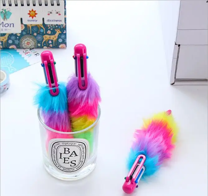 12 шт./партия, 6 цветов, бразильские шариковые ручки с помпоном для детей, для дней рождения и вечеринок