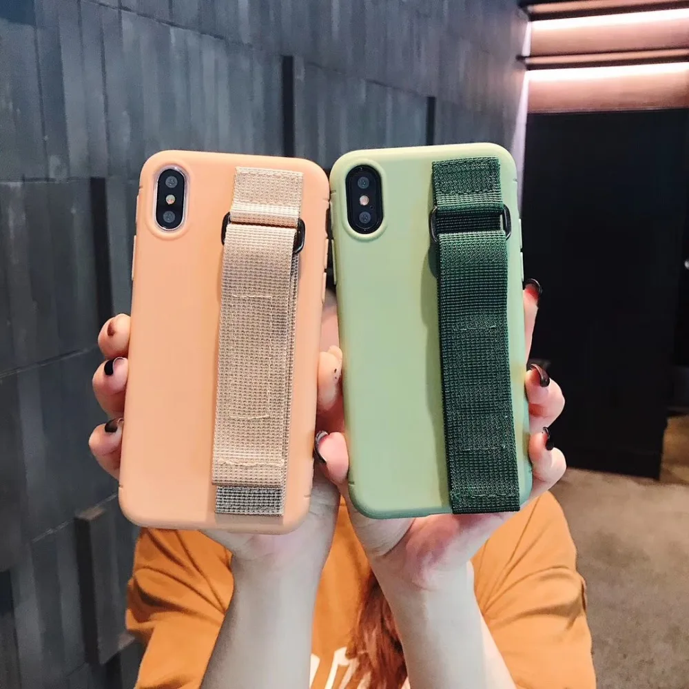 Case For iPhone Xr X Xs Max Cover Korean Candy Color Wristband Girly Soft Silicone Stand Bag 7 8 6S Plus |