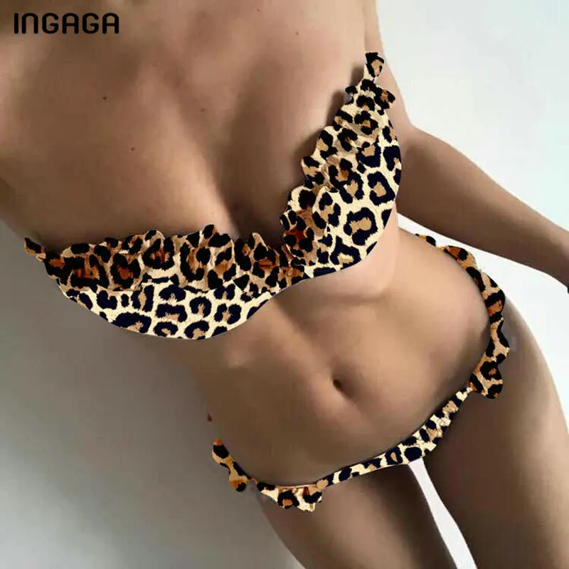 

INGAGA Bandeau Bikini Sexy Swimsuit Leopard Printing Swimwear Women Lace Bathing Suit Women Push Up Maillot De Bain Femme 2019