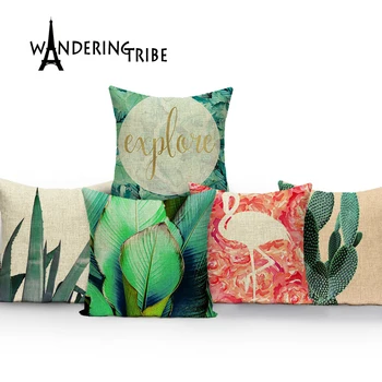 

High Quality Cushion Cactus Green Pillow cover Home Decor Outdoor Cushions Custom Linen Throw pillows Flamingo Pillowcase