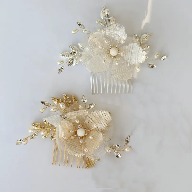 

Handmade Bridal Wedding Hair Comb Pearl Rhinestone Hair Comb Lace Flower Hair Accessories