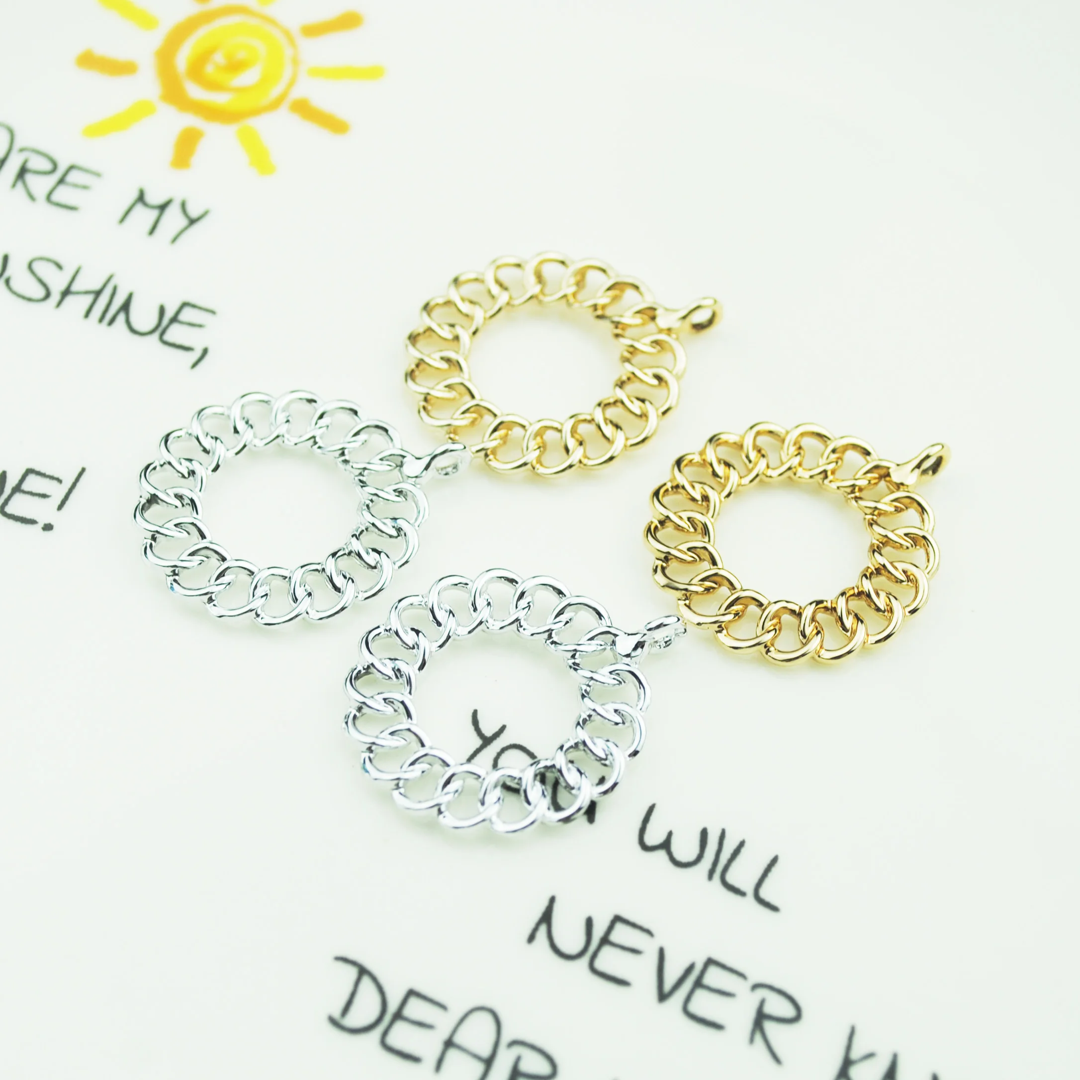 

10pcs/lot Round Circle Shape Charms 26*31mm Silver Gold Color Tone Chain Circle Pendants for Jewelry Making