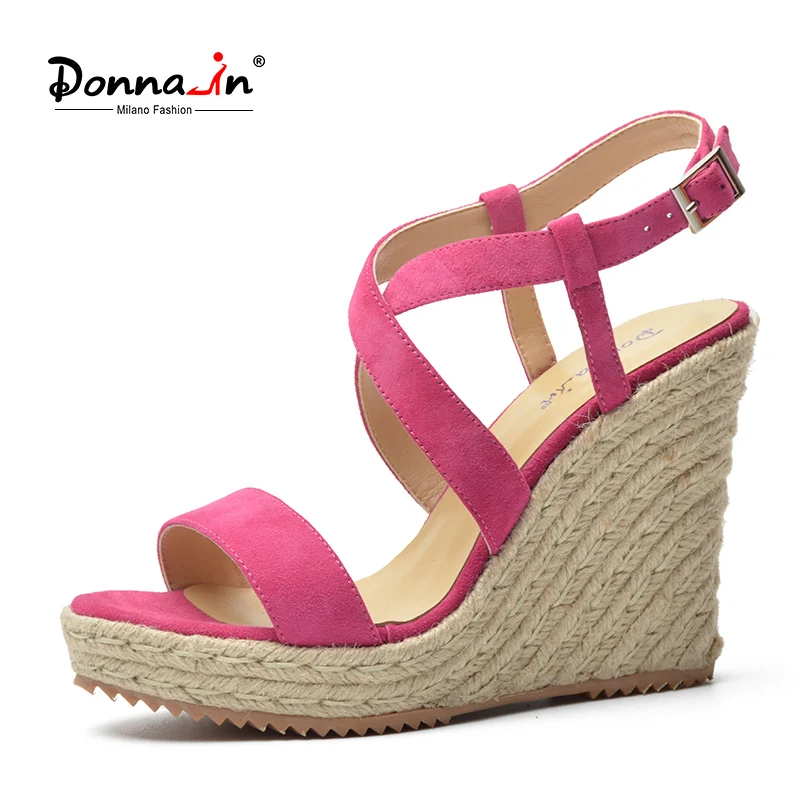 

Donna-in 2019 New Wedge Platform Women Gladiator Sandals Genuine Leather Summer Open Toe High Heel Comfortable Rope Ladies Shoes