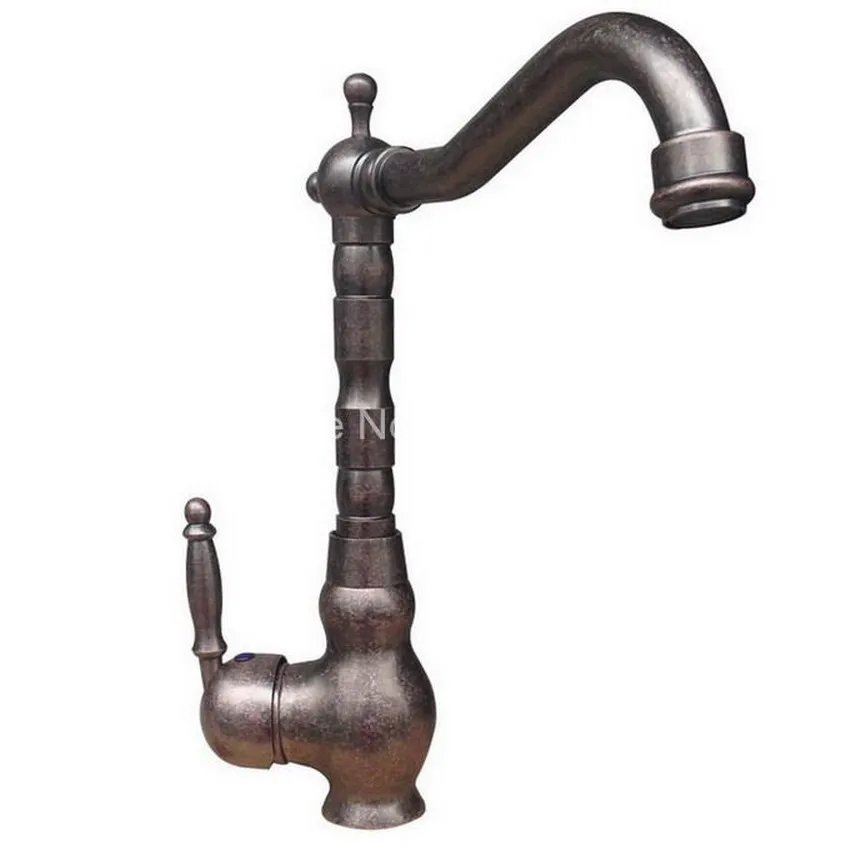 Vintage Retro Antique Copper Single Handle Swivel Spout Kitchen Sink Faucet  Cold & Hot Mixer Tap ann020