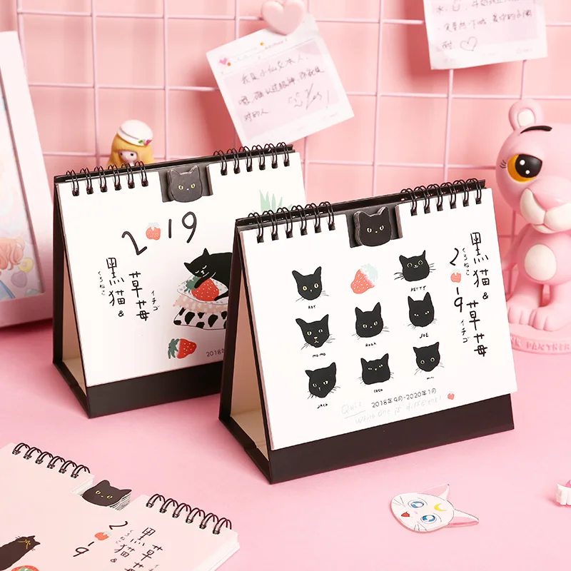 2019 creative black cat strawberry calendar diy table calendars desk daily desk calendar 2015
