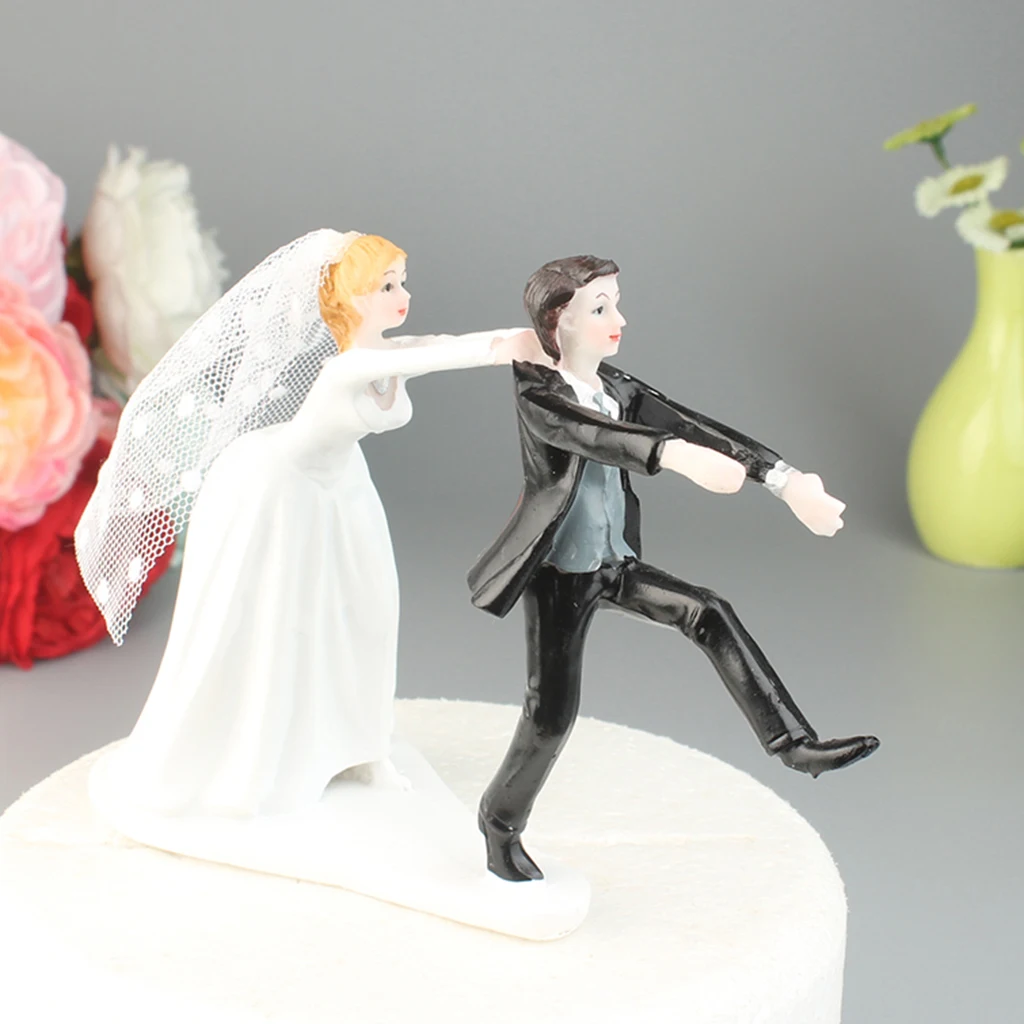 Naughty Reluctant Groom Bride Resin Figurine Wedding Cake Topper Wedding Decor