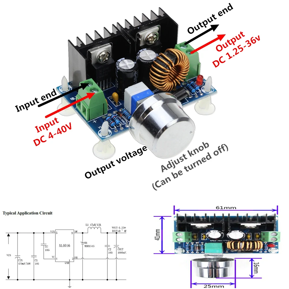 

XH-M401 DC-DC 4-40V to 1.25-36V Step Down Buck Converter Power Supply Module XL4016E1 PWM Adjustable Step Down Board 8A 200W