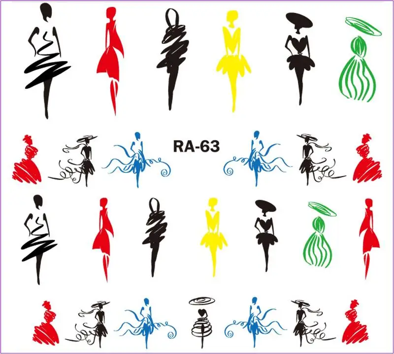 Искусство ногтей Красота вода наклейка слайдер UNI цвет мода шоу девушка абстрактная леди танцор балет RA061-066 - Цвет: RA063