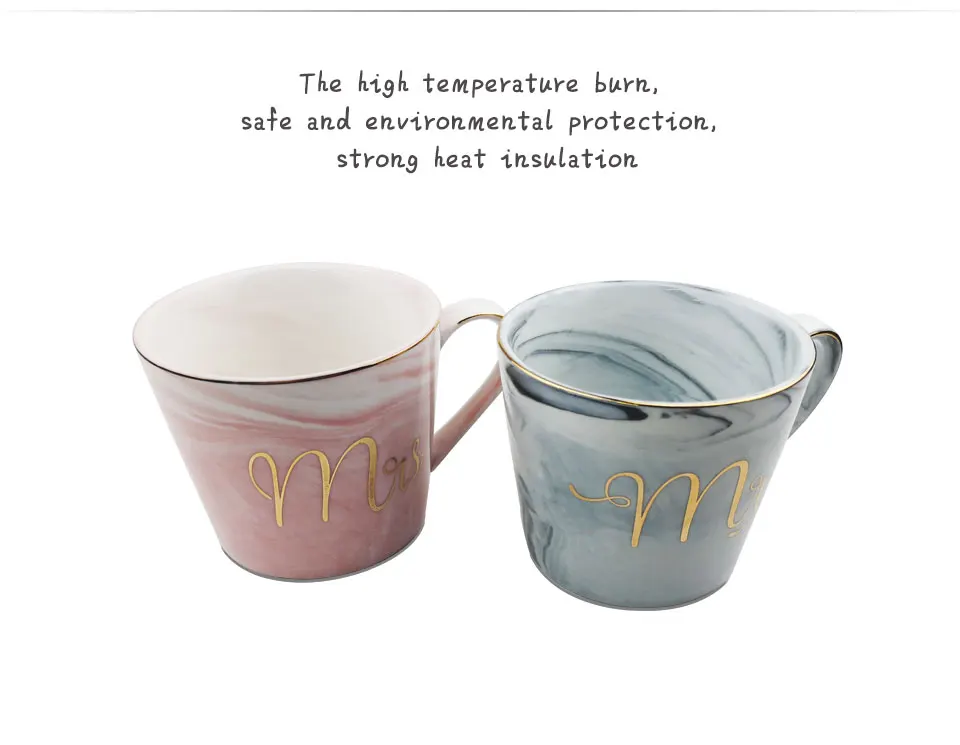Handpainted Gold Monogram Natural Ceramic Marble Porcelain Tea Cup Mr And Mrs Milk Cup Of Coffee Mugs Creative Wedding Gift (6)
