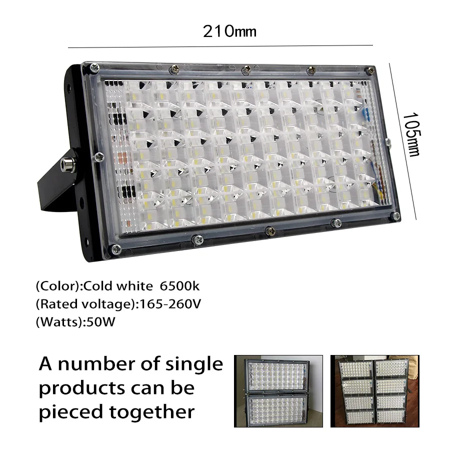 DINGDIAN светодиодный 50 Вт прожекторы AC165-260V наружные огни ультра яркий прожектор светодиодный проектор строительство уличная садовая лампа - Испускаемый цвет: Black Shell