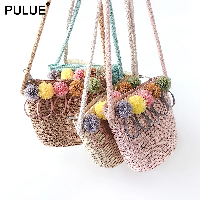 

High Quality Handmade Children Shoulder Bag Exquisite Flower Straw Bag Messenger Bag Kids Keys Coin Purse Cute Princess Handbags