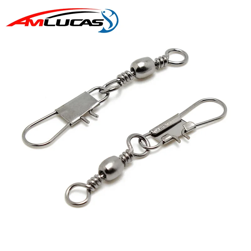 

Amlucas 50pcs Stainless Steel Swivels Interlock Snap Fishing Tackle Connector copper swivel Accessories Size 2-12 WE292