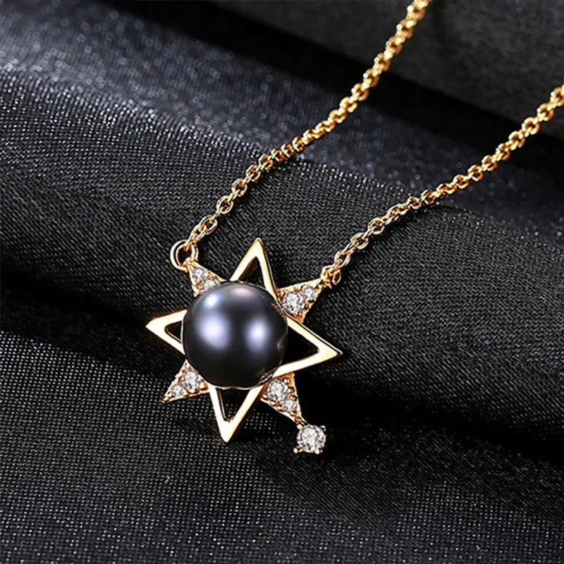 

Natural pearl 18K Gold Color Charm Shell Design Pearl S925 Fine Jewelry stars Pendant Necklace for Women Colar Choker