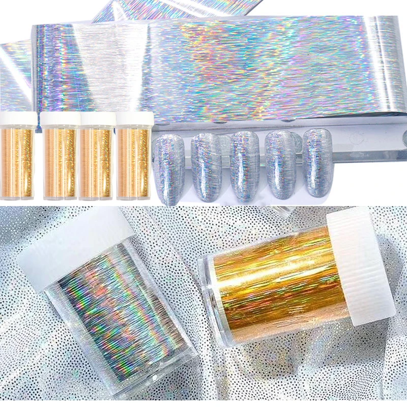 

100x4cm Holographic Nail Art Foil Stripe Line Transfer foil, film, for nail art or craft - silver gold holo laser starry foil