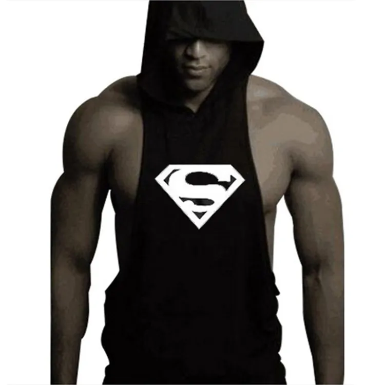 Тренажеры торговой марки muscleguys одежда Бодибилдинг Фитнес мужская майка худи-жилетка, стрейчевая майка без рукавов - Цвет: black superman
