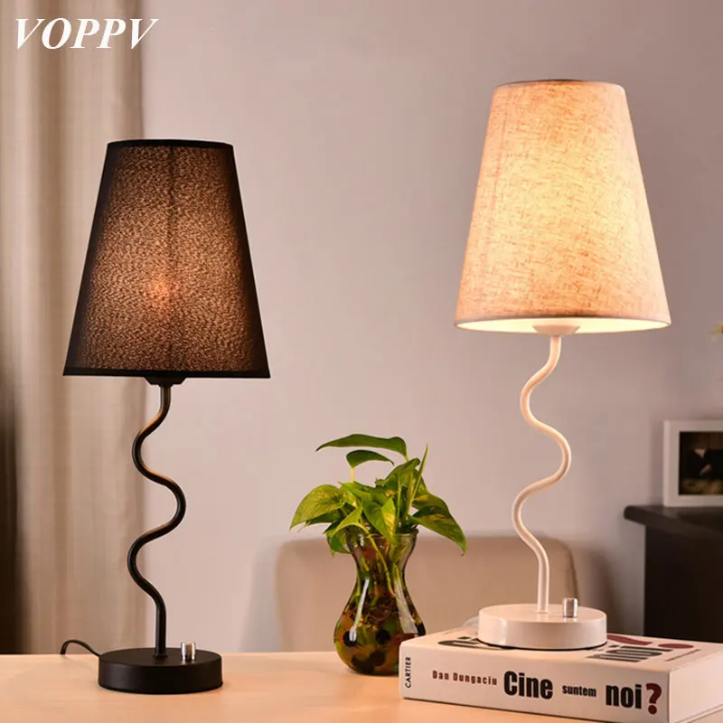 

VOPPV LED Table Lamps for Bedroom Decoration/Living Room Desk Table Lamp Metal Frabric Modern Iron LED Desk Lamps Eye Protection