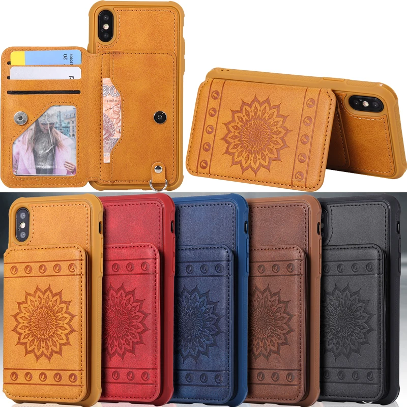 

Luxury Embossed Mandala Leather Flip Wallet Phone Cases Silicone Cover Coque Fundas for iPhone 5 5S SE 6 6S 7 8 Plus X XS MAX XR