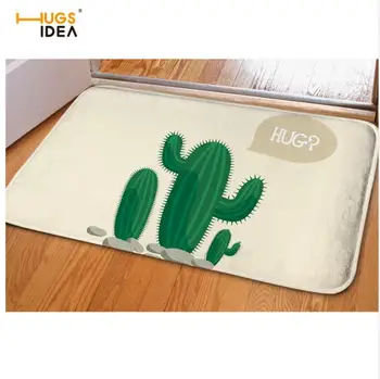 

HUGSIDEA Cactus Printed Soft Flannel Carpet Anti-Slip Water Absorption 59*40cm Dust Proof Entrance Doormats Bedroom Floor Mat