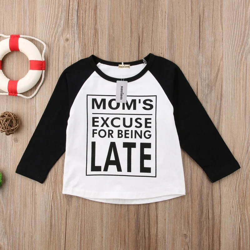 Newborn Kids Baby Boy Black White Letter Long Sleeve Tops T shirt