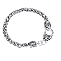 Lemegeton Antique 6mm thick 200mm long wheat chain Charm Bracelets with heart lobster clasp Fit for Bracelet unisex silvery