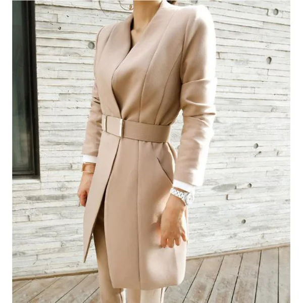 Womens Stylish V Neck Office Fitted Blazer and Pants Suit Set Womens Stylish V Neck Office Fitted Blazer and Pants Suit Set
