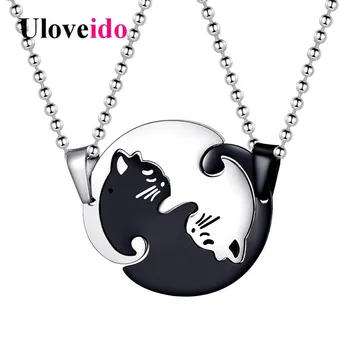Uloveido Halloween Matching Cat Necklaces & Pendants for Men and Women Couple Necklace Pendant Stainless Steel Jewelry SN156