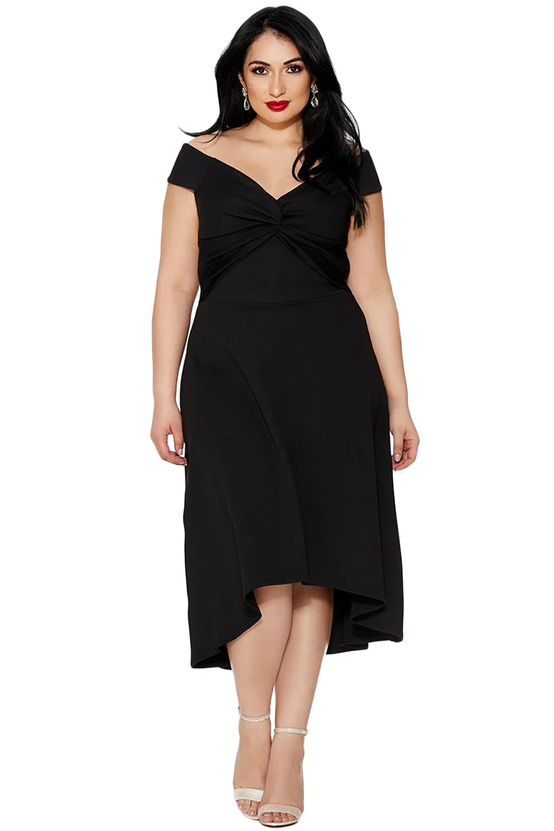 Black-Plus-Size-Dip-Hem-Knot-Front-Evening-Dress-LC610340-2-1