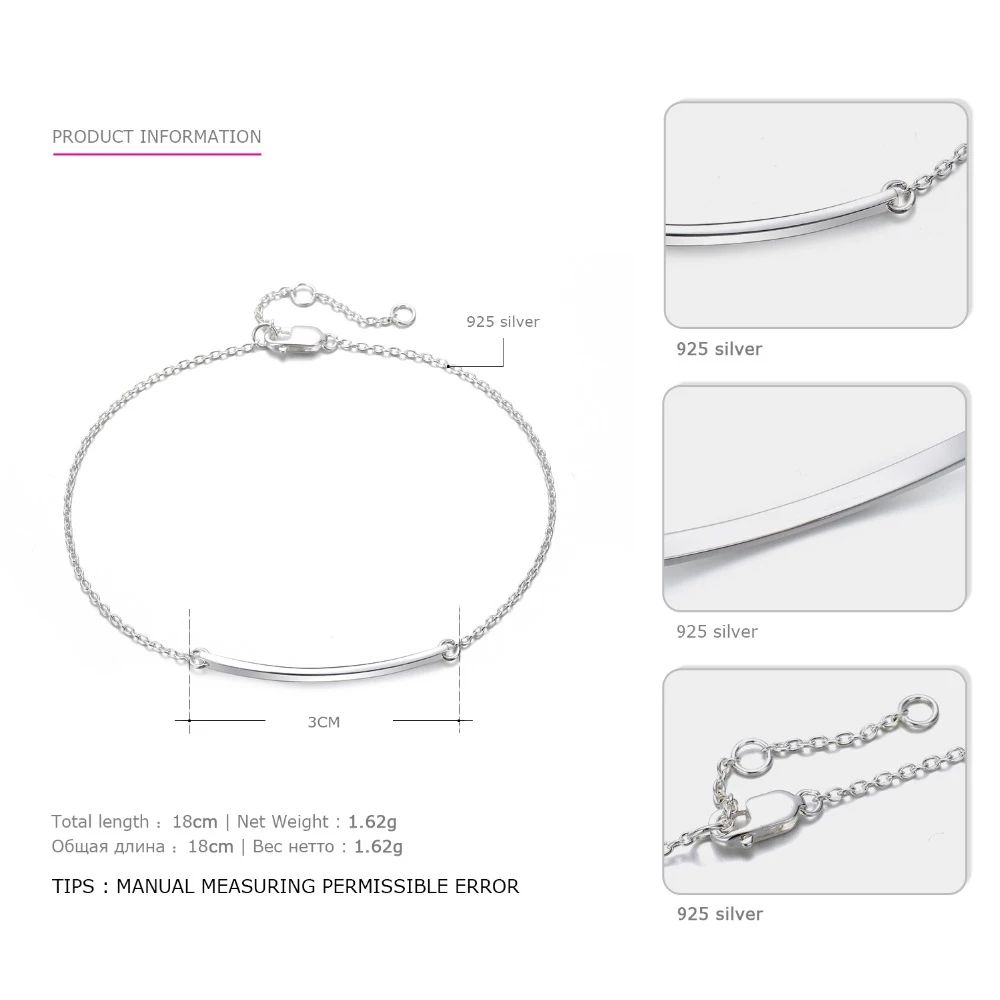 e-Manco Thin Long Stick Bracelets 925 Sterling Silver Geometry Charm Bracelet For Women Fine Jewelry Simple Chain Link Bracelets