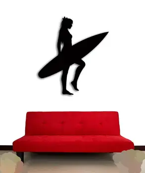 

Wall Sticker Serf Serfing Girl With Serf Board Ocean Beach Coolest Decor