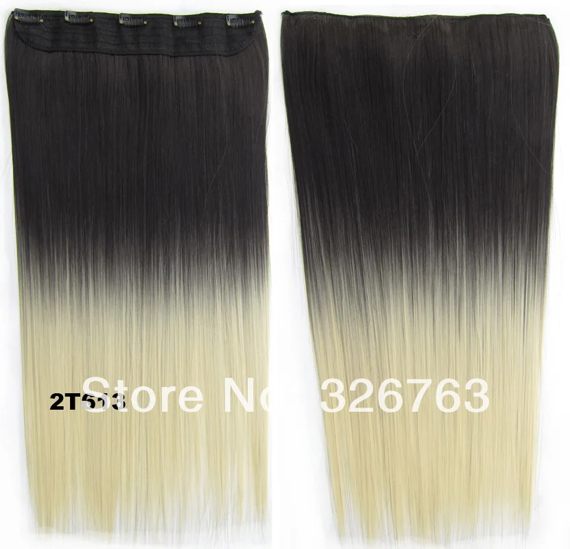 New Fashion 24&quot Women Clip in on Hair Ombre Extensions Two Tone Straight Gradient Extension Colorful Hairpieces 2T/613 |