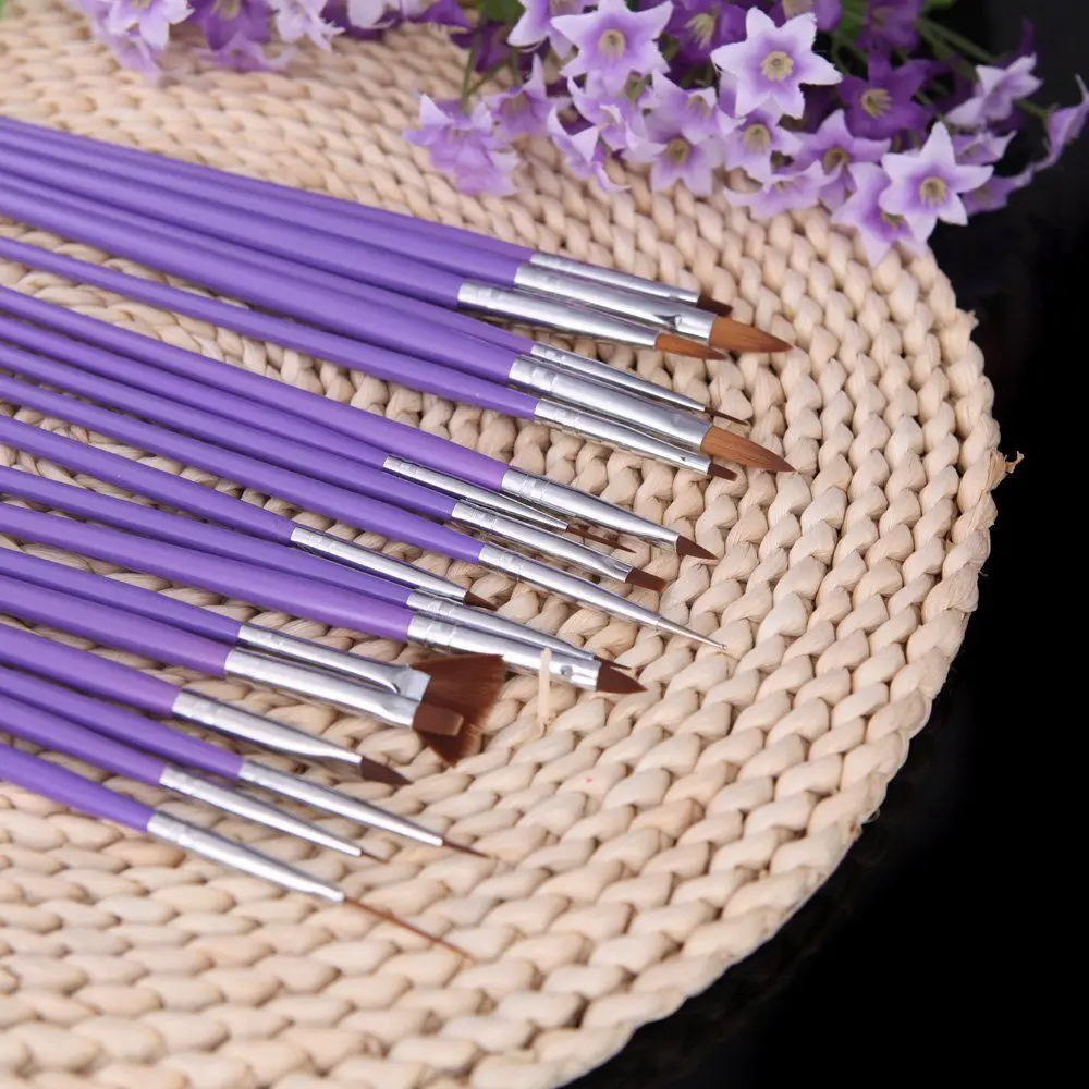 Дизайн ногтей Живопись Инструмент перо набор кистей для полировки DIY Профессиональный фиолетовый(19 шт