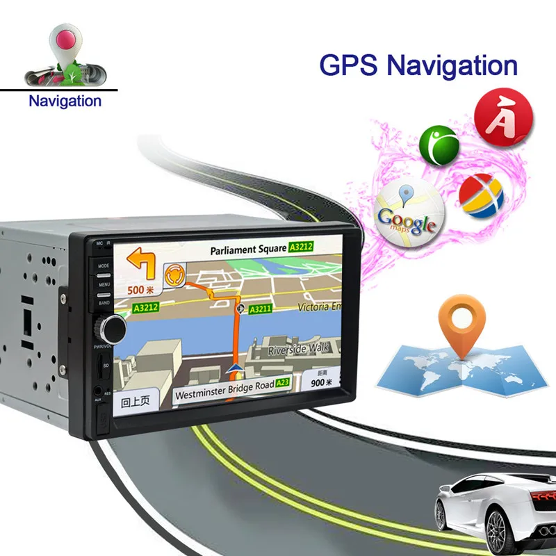 

2 Din Android System Car Multimedia Player AM / FM Stereo Radio 7 inch Touch Screen Wifi Bluetooth GPS Navigation