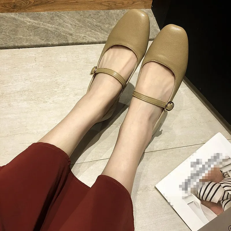 SLHJC/Женская обувь на низком квадратном каблуке; элегантные джинсовые туфли в стиле ретро; кожаные туфли-лодочки с квадратным закрытым носком; Элегантная Женская Осенняя обувь