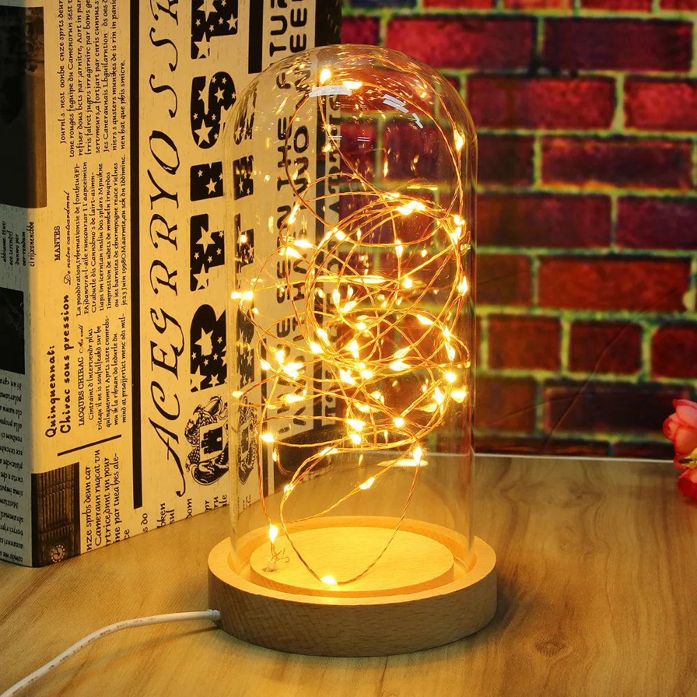 Novelty Glass LED Night Light Table Lamp Desk Light Decoration Wooden