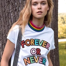 Весна и лето красочные радужные полосатые воротники блестящий кристалл последние патч Вышивка женские повседневные футболки тройник