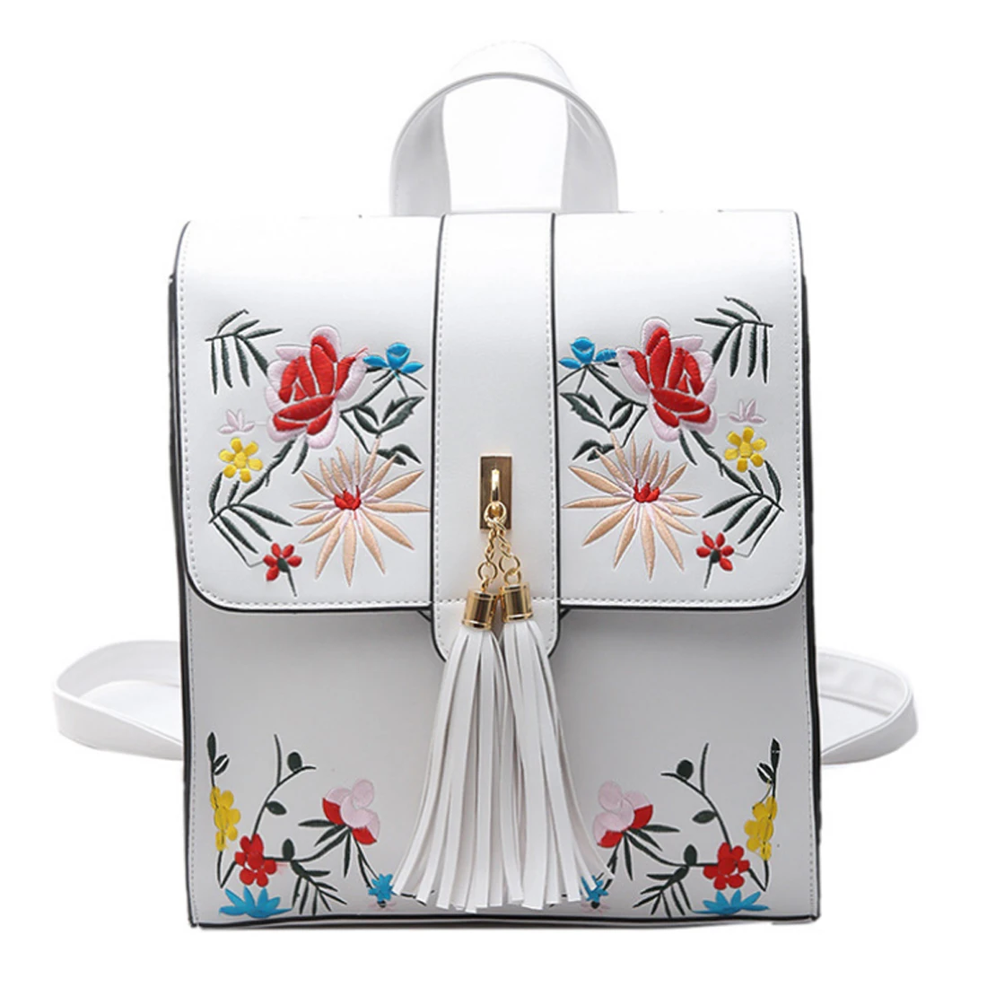 YEJIA FASHION White Embroidery Backpack Tassel Sweet Women Bag Elegant Summer PU Backpacks Women Casual Travel