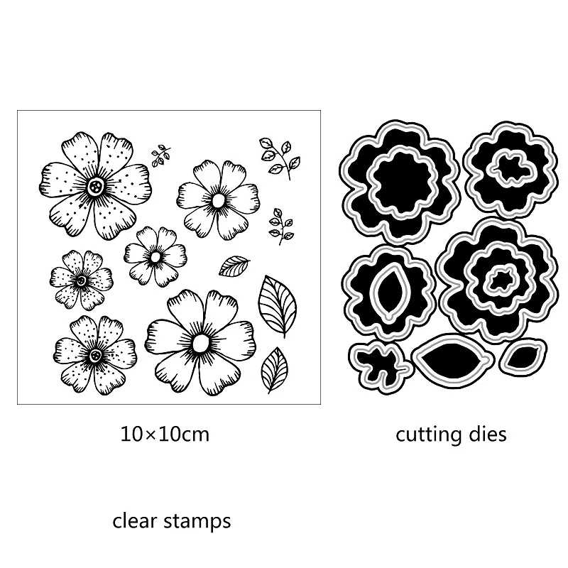 

AZSG Floret Flower Petal Leaves Cutting Dies Clear Stamps For DIY Scrapbooking/Card Making Decorative Silicone Stamp Crafts