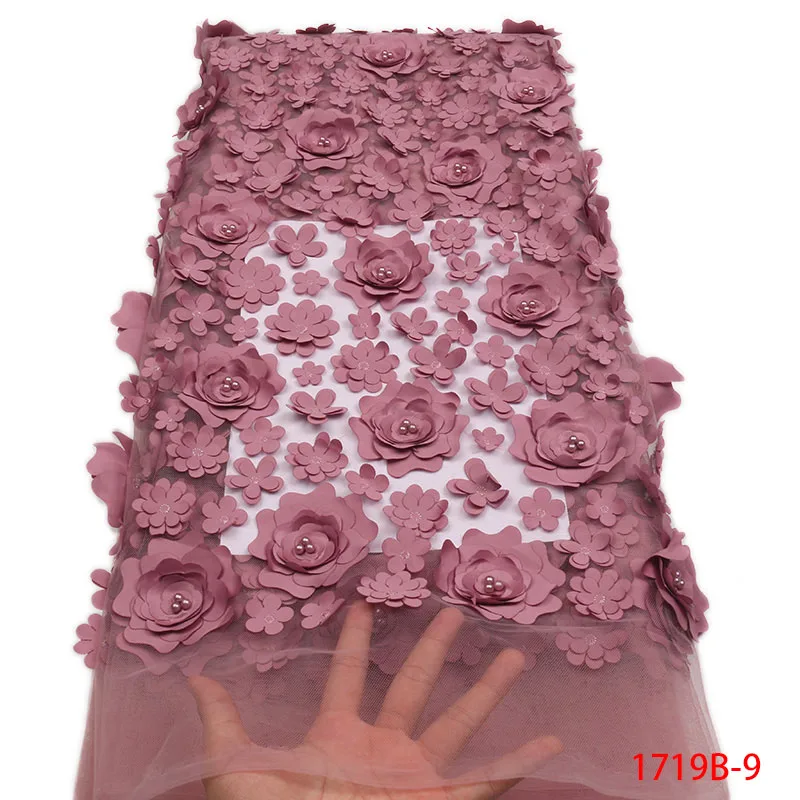 Модная африканская кружевная ткань высокого качества 3D Цветочная ткань с вышивкой и бисером французский тюль сетка кружева для свадебного платья APW1719B