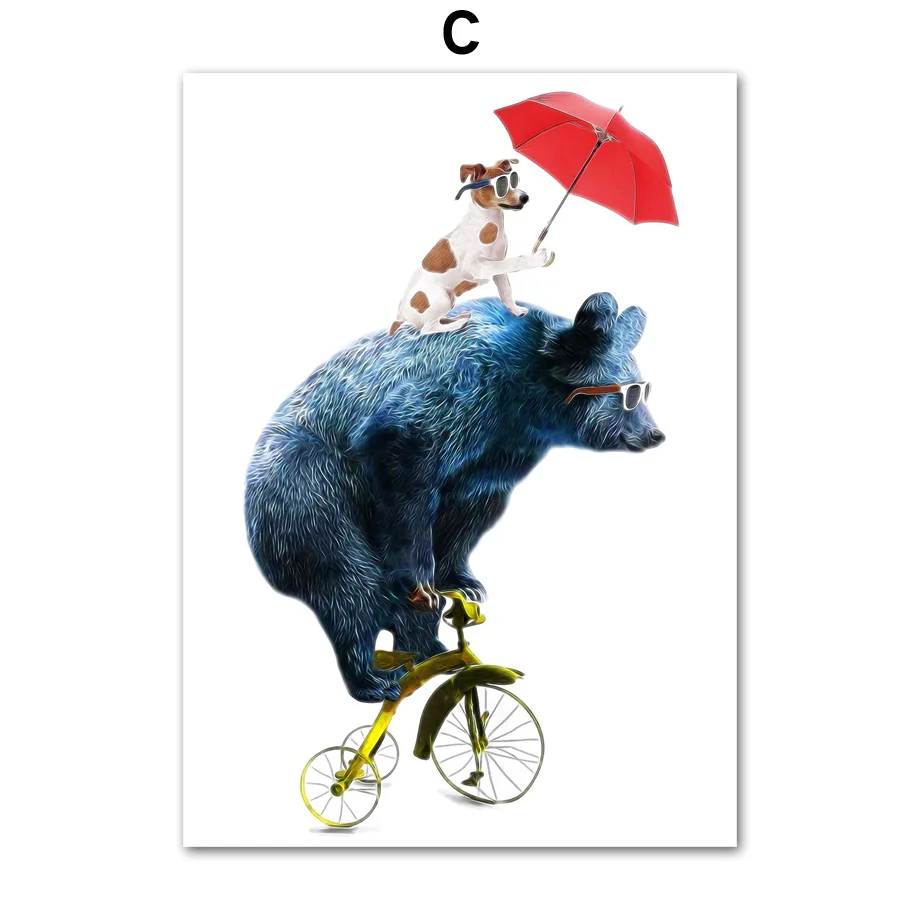 Медведь, кролик, собака, велосипед, настенная живопись на холсте, скандинавские плакаты и принты, настенные картины для детской комнаты, декор для детской комнаты для девочек и мальчиков - Цвет: C