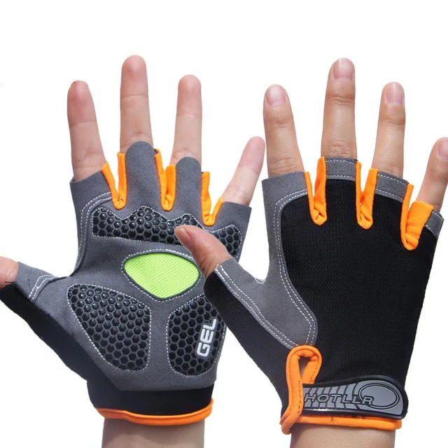 Мужские и женские спортивные 3D гелевые мягкие противоскользящие перчатки для тренажерного зала фитнес тяжелая атлетика упражнение для укрепления тела тренировка Кроссфит - Цвет: Orange Black