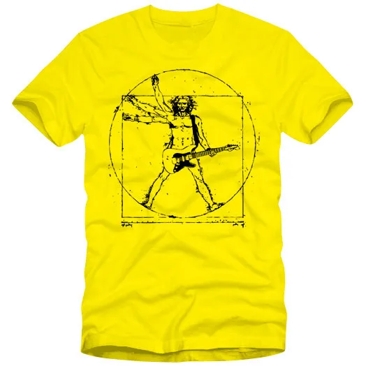 Да Винчи рок футболка мужская музыкальная гитара Забавные футболки тяжелый хлопок Круглый вырез Топы Футболка Homme США размер - Цвет: Yellow