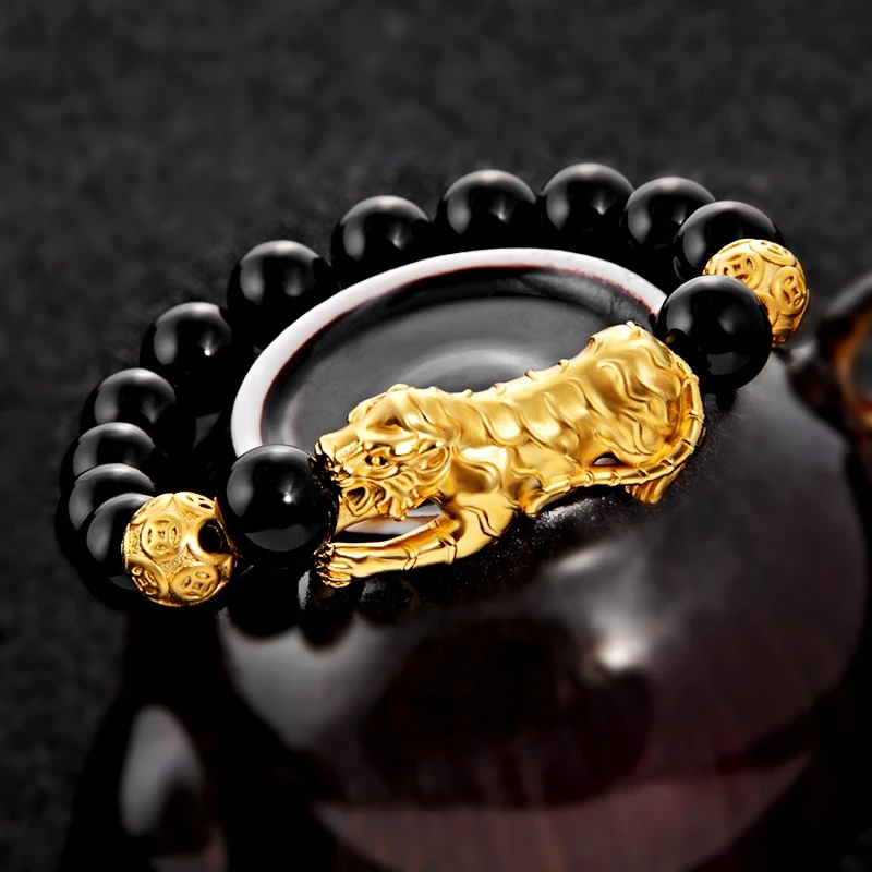 

Keep Color Vietnam Alluvial Gold Six Character Great Bright Mantra Beads Money Leopard Fashion Bracelets for Men