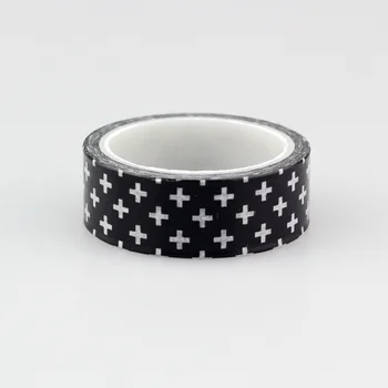

1pc Cute Black and White Cross Washi Tape Paper Decorative Adhesive Tape DIY Scrapbooking Stickers Label Masking Tape 1.5cm * 5m