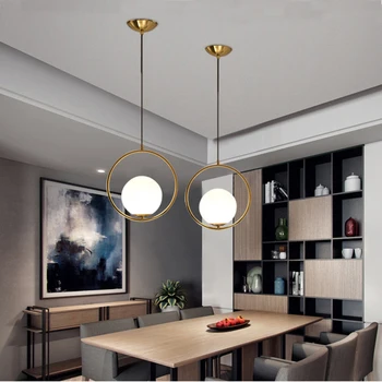 

Nordic Black/Gold Led Pendant Lights Modern suspension luminaire Glass ball for Kitchen Bedroom Home Deco Hanglamp Ring