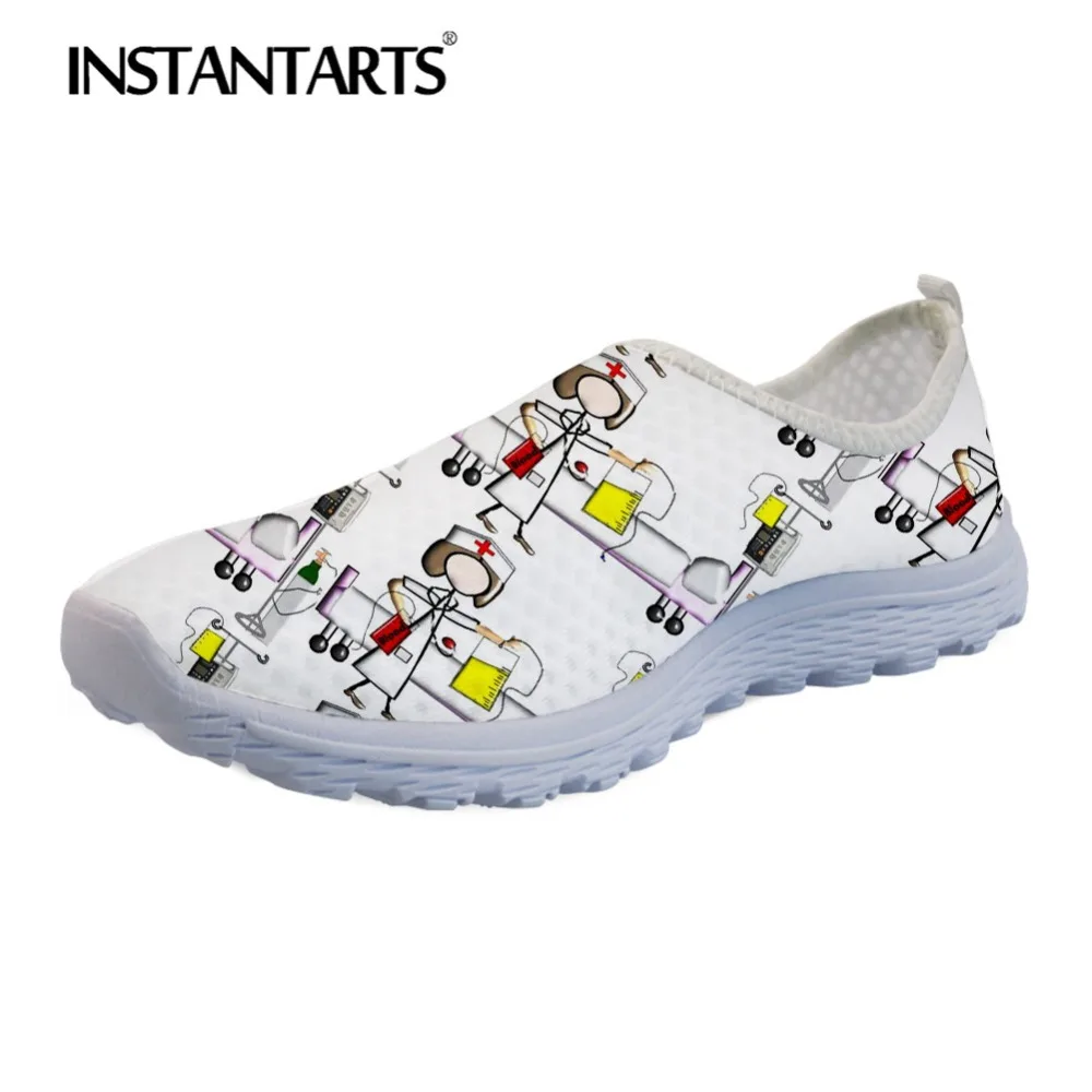 

INSTANTARTS Happy Nurses Hospital Print Women Summer Beach Water Shoes Female Flats Breath Teen Girl Nurse Shoes Mesh Sneakers